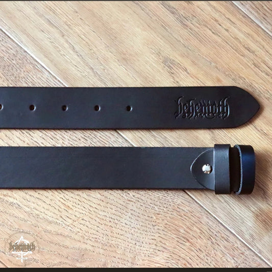 Leather Behemoth logo belt for the buckle
