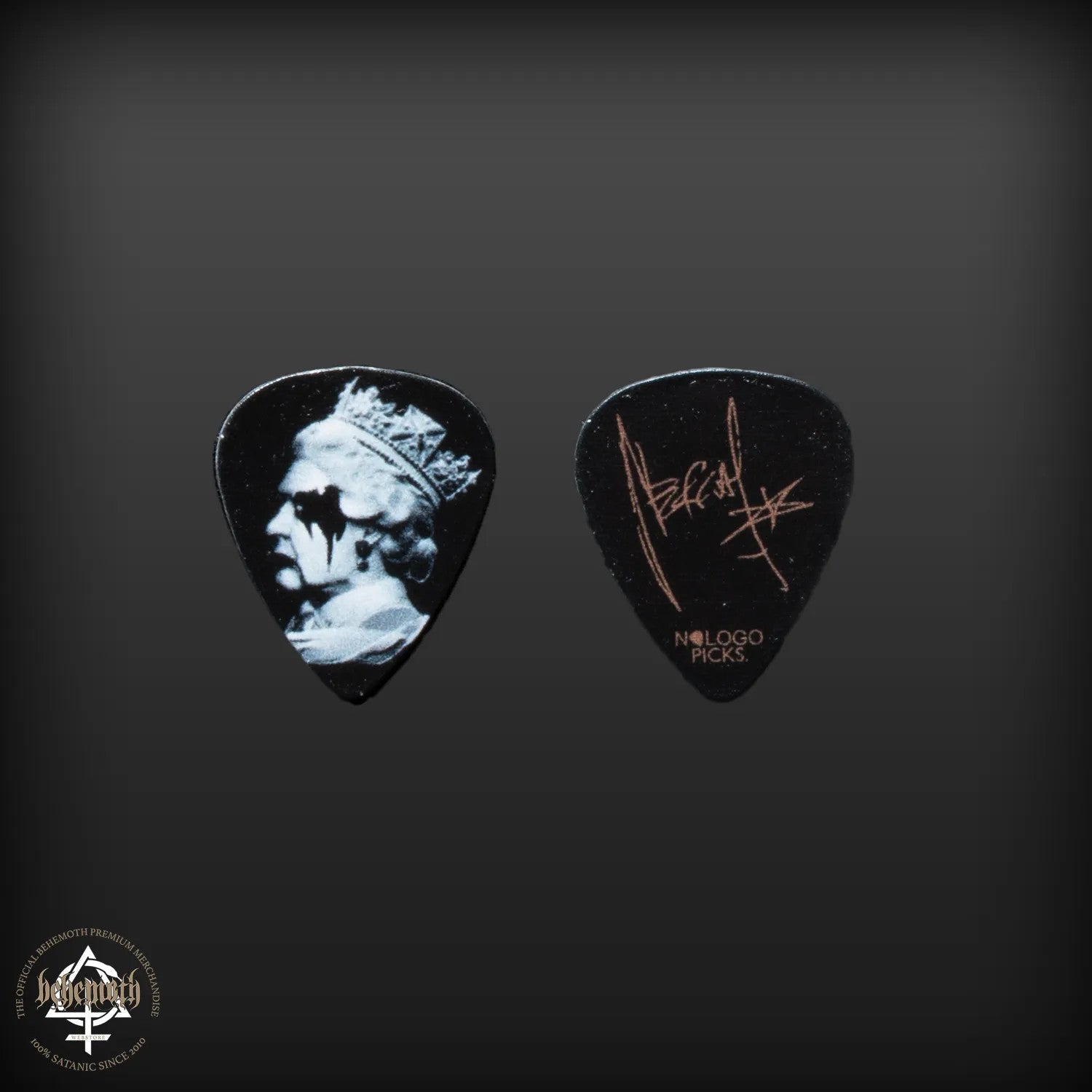 A plastic guitar pick Behemoth 'The Devil Save The Queen' Nergal signature