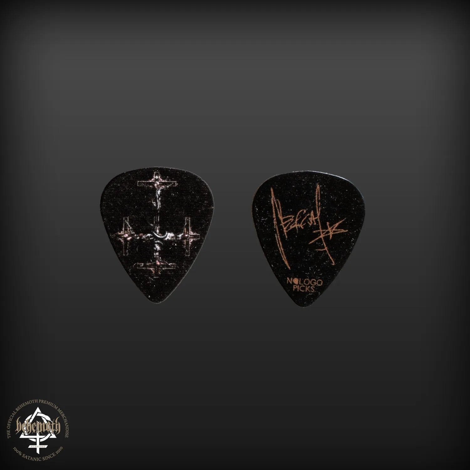 A plastic guitar pick Behemoth 'OCN' black Nergal signature