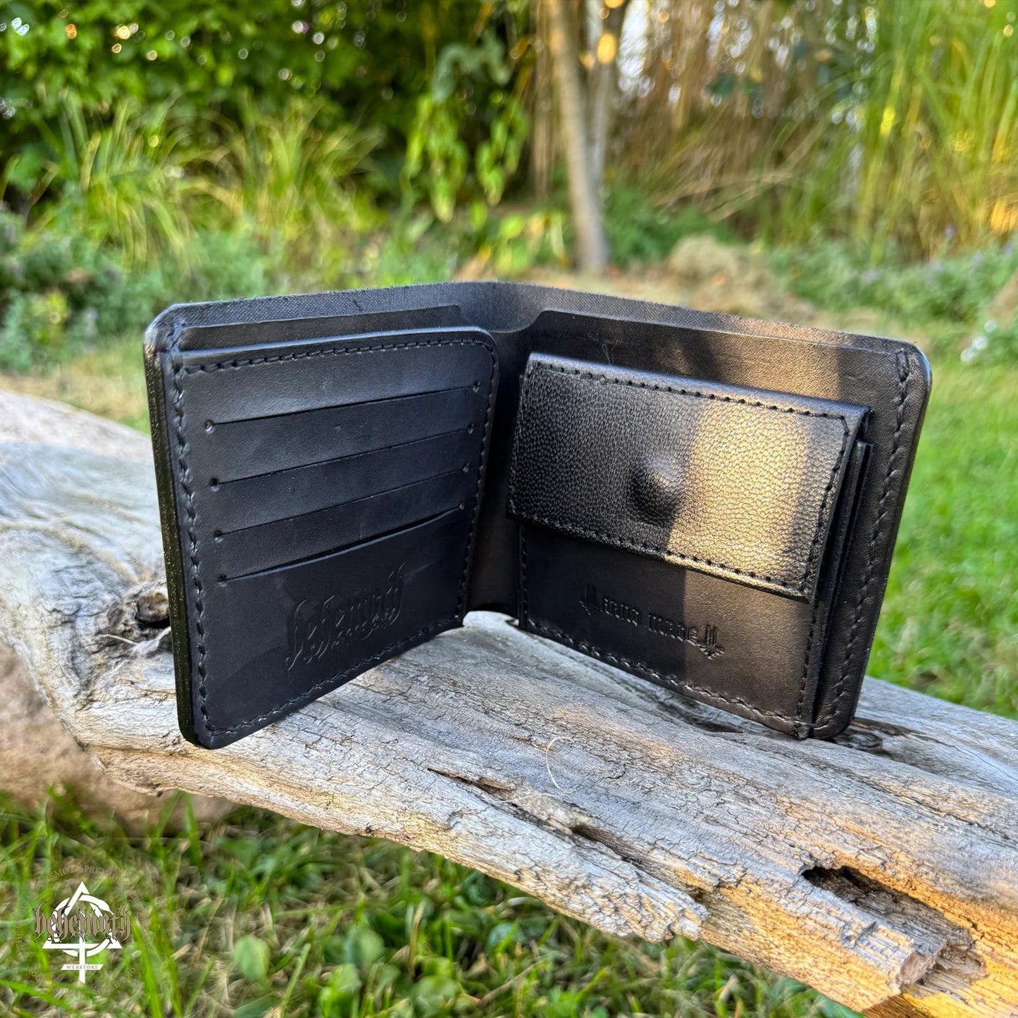 A black leather Behemoth 'Contra' wallet
