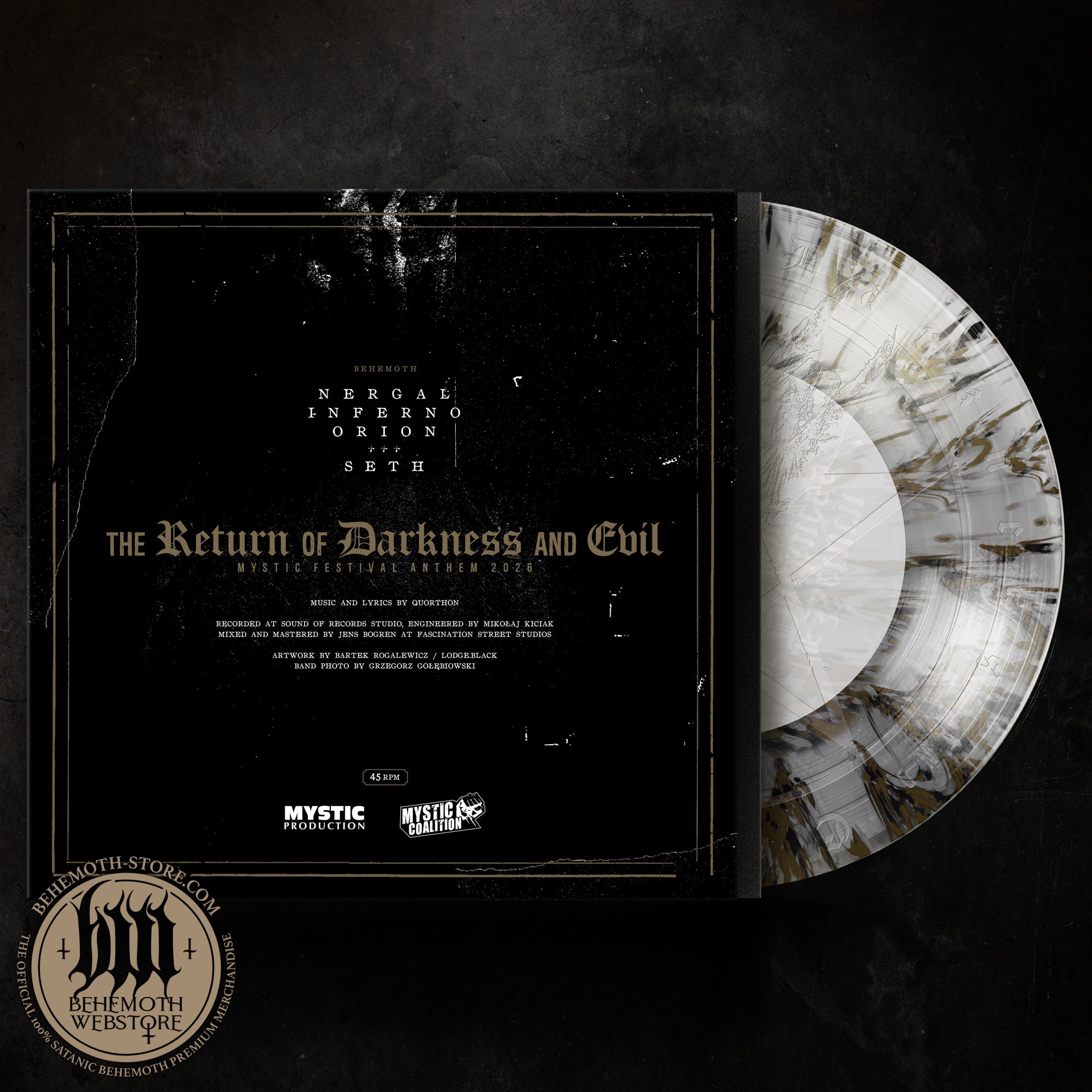 "The Return of Darkness and Evil" – Vinyle 7″ par Behemoth (Crusher Clear/Gold/Black, Webstore Exclusive, Limité à 333)