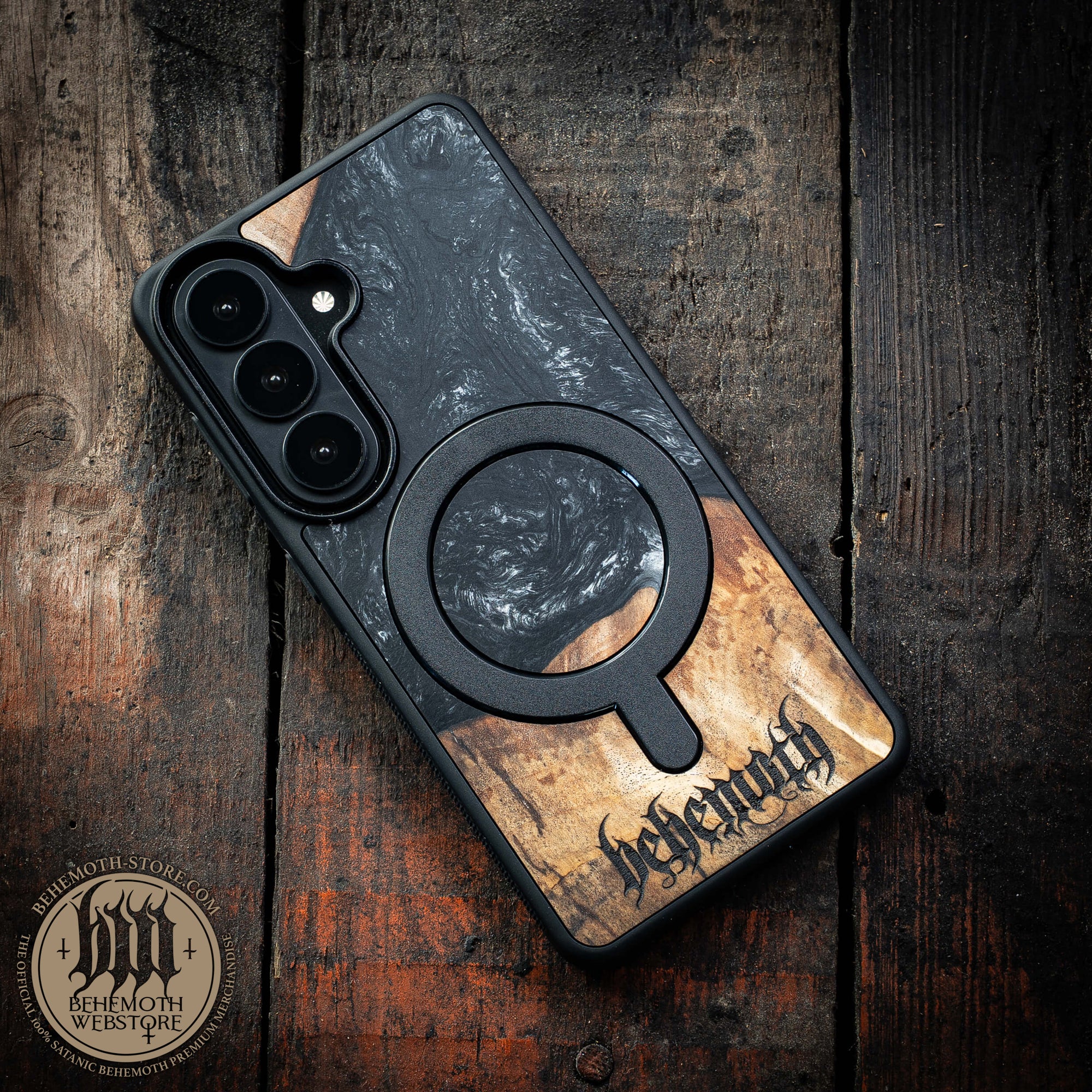 Behemoth 'Logo' Black Resin Wooden/Silicone TPU MagSafe Phone Case