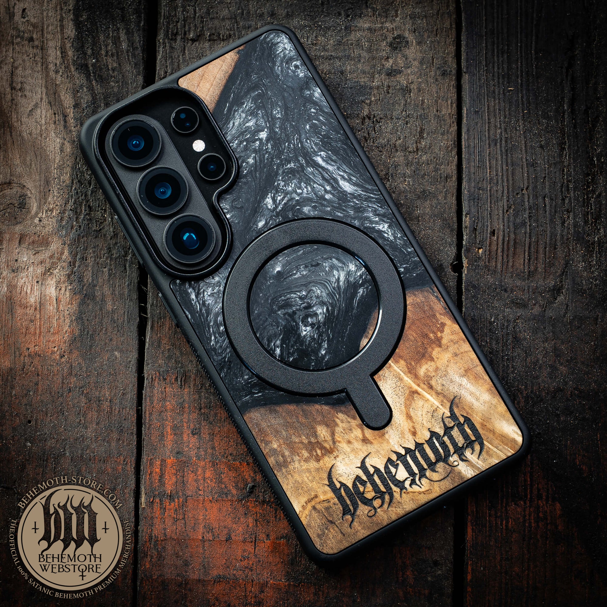 Behemoth 'Logo' Black Resin Wooden/Silicone TPU MagSafe Phone Case