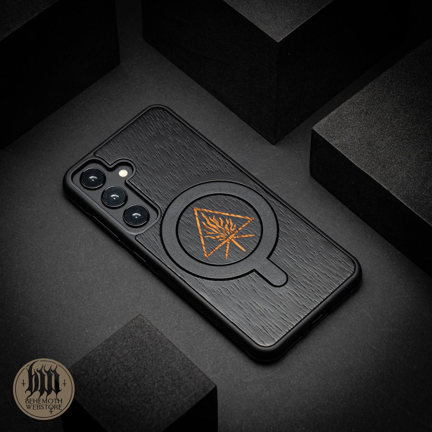 Behemoth 'The Unholy Trinity' Black Wooden/Silicone TPU MagSafe Phone Case