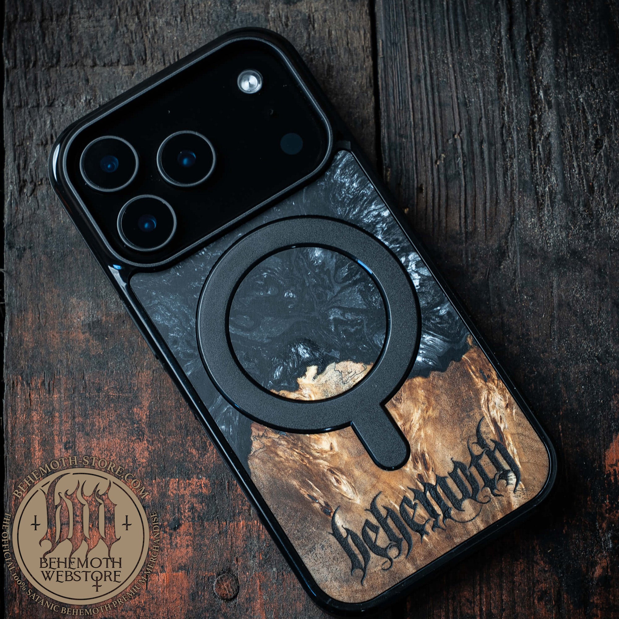 Behemoth 'Logo' Black Resin Wooden/Silicone TPU MagSafe Phone Case