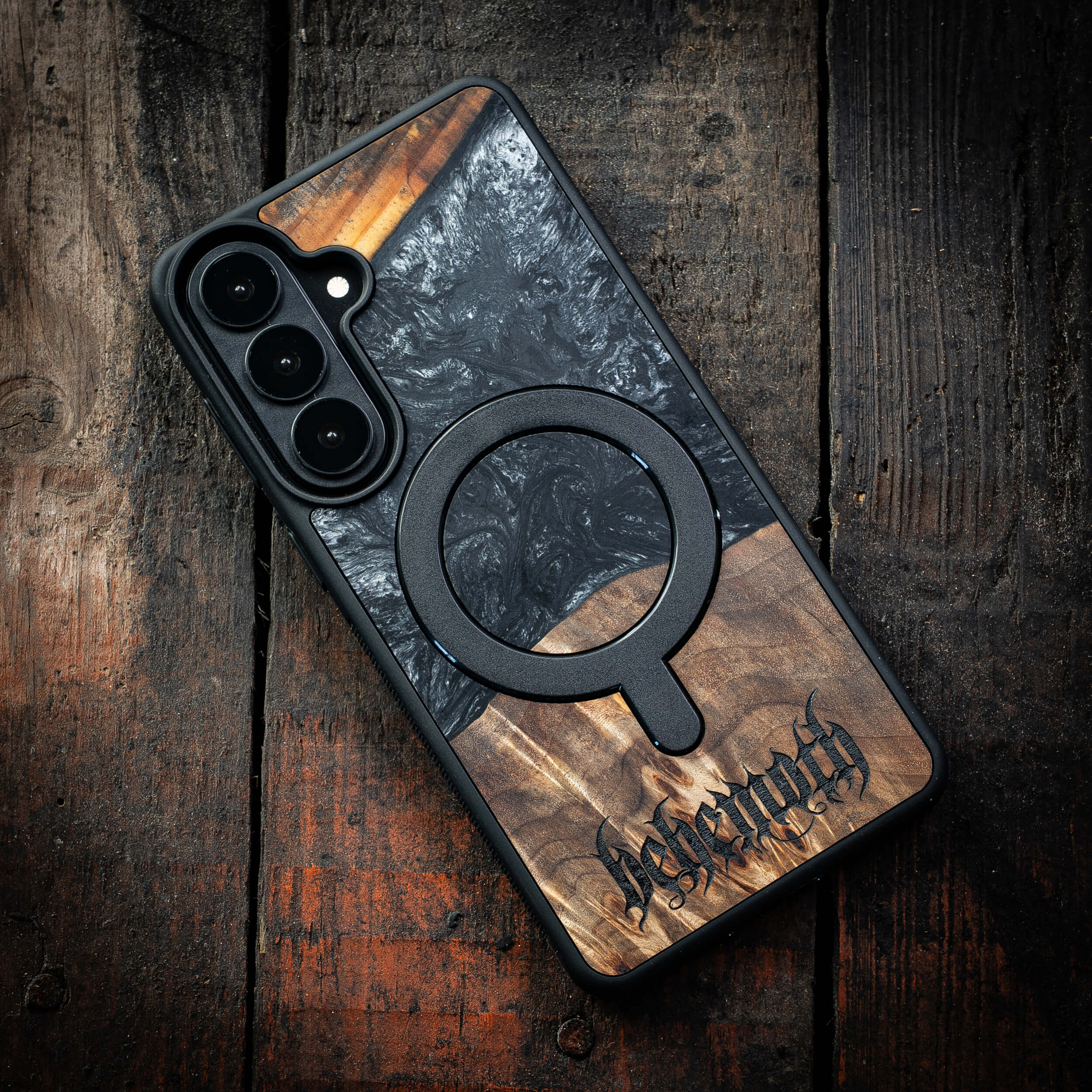 Behemoth 'Logo' Black Resin Wooden/Silicone TPU MagSafe Phone Case