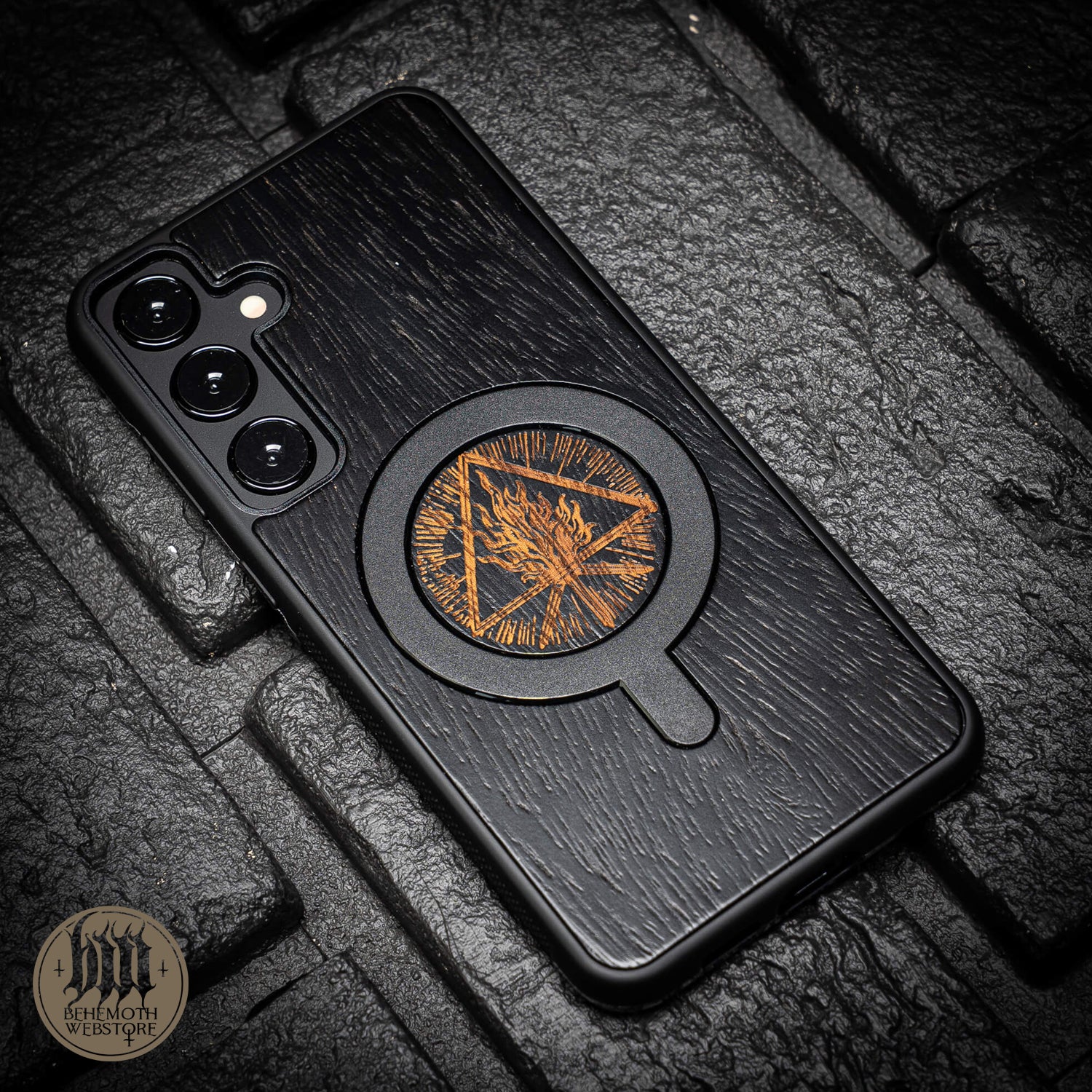 Behemoth 'Thru Fire We Walk' Black Wooden/Silicone TPU MagSafe Phone Case