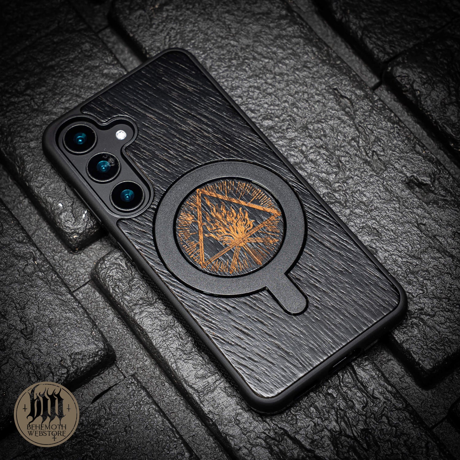 Behemoth 'Thru Fire We Walk' Black Wooden/Silicone TPU MagSafe Phone Case