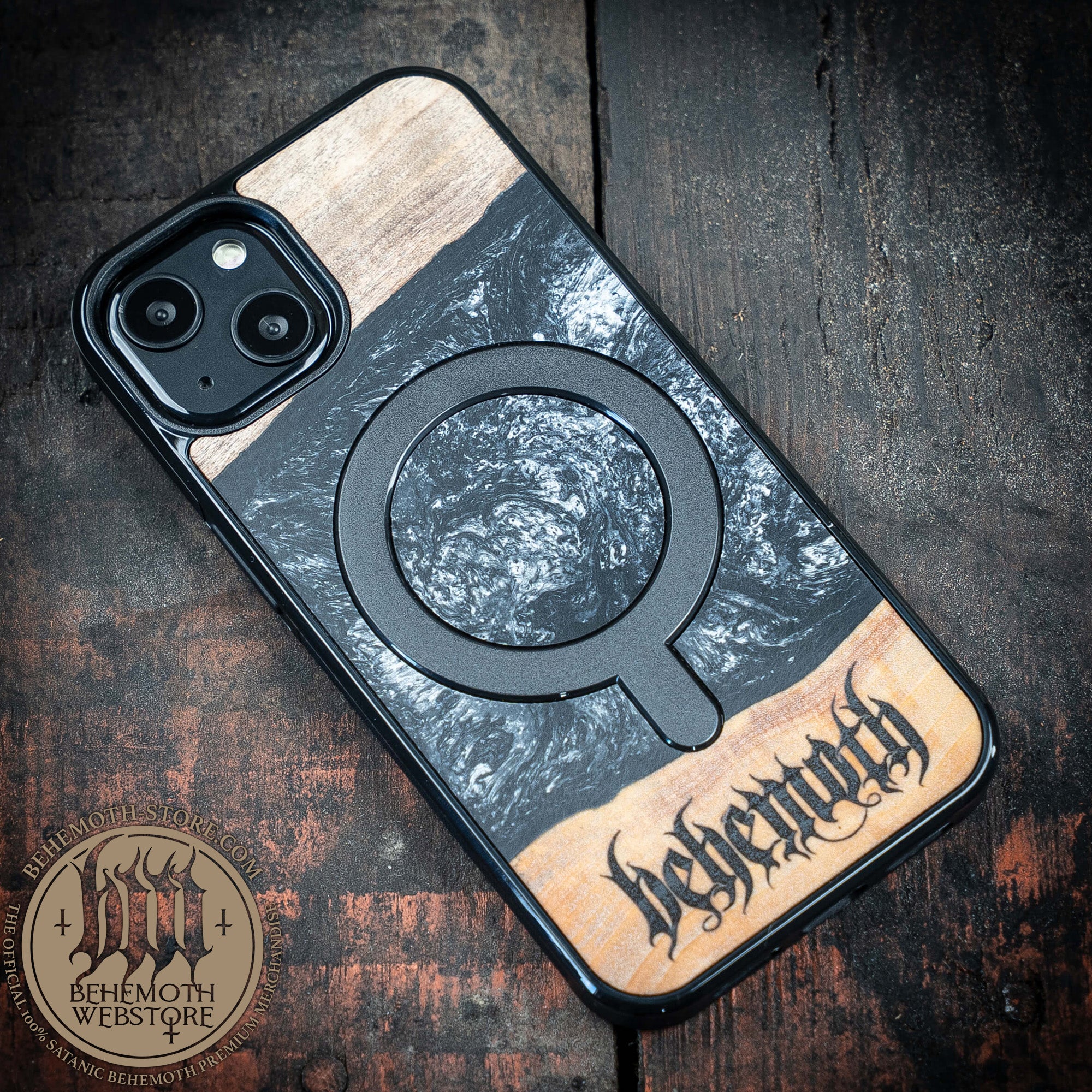 Behemoth 'Logo' Black Resin Wooden/Silicone TPU MagSafe Phone Case