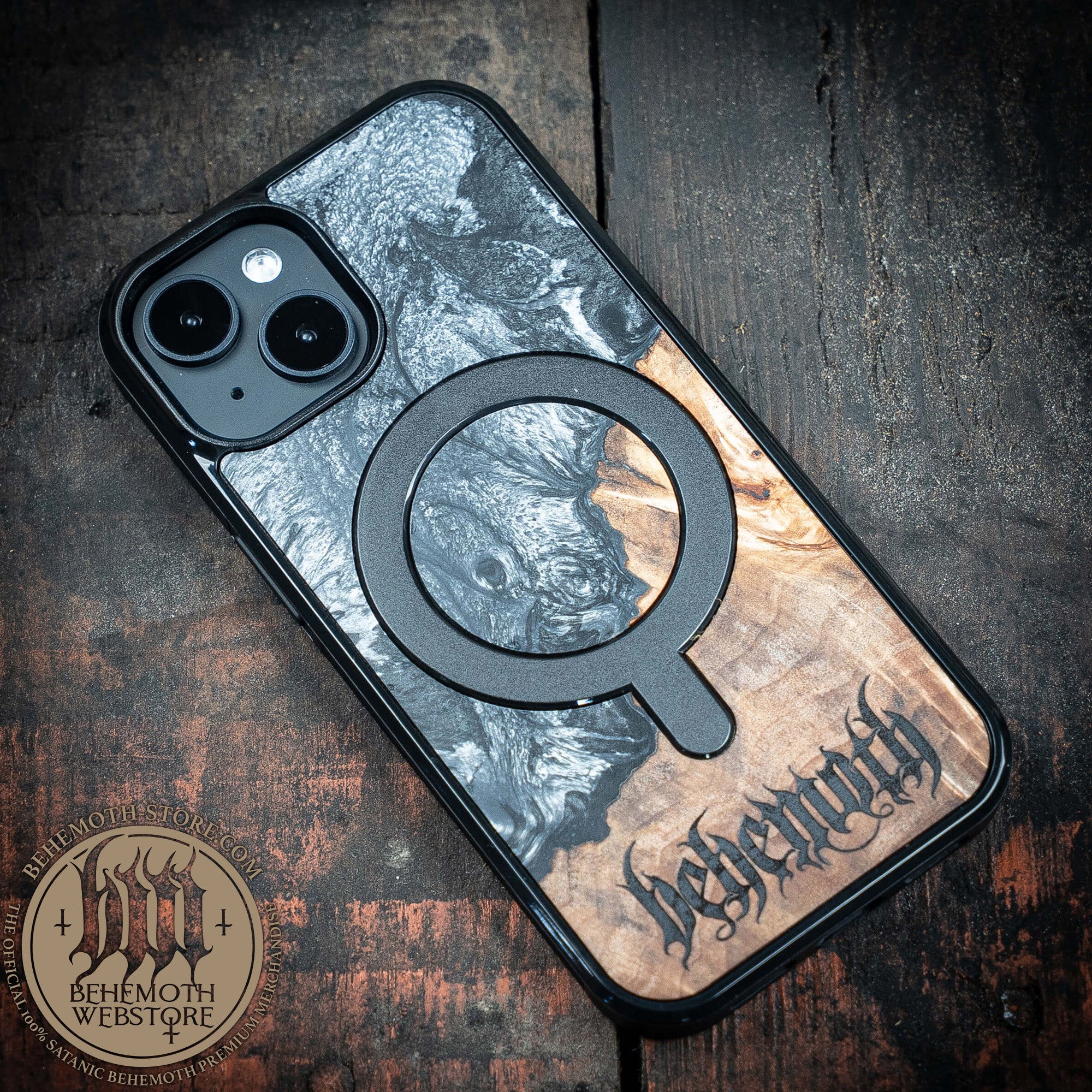 Behemoth 'Logo' Black Resin Wooden/Silicone TPU MagSafe Phone Case