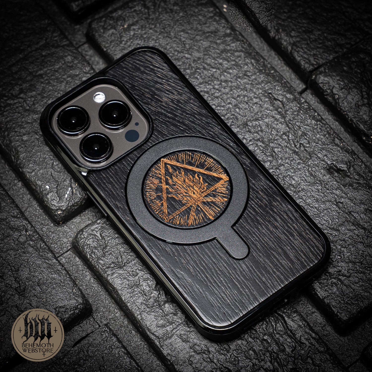 Behemoth 'Thru Fire We Walk' Black Wooden/Silicone TPU MagSafe Phone Case