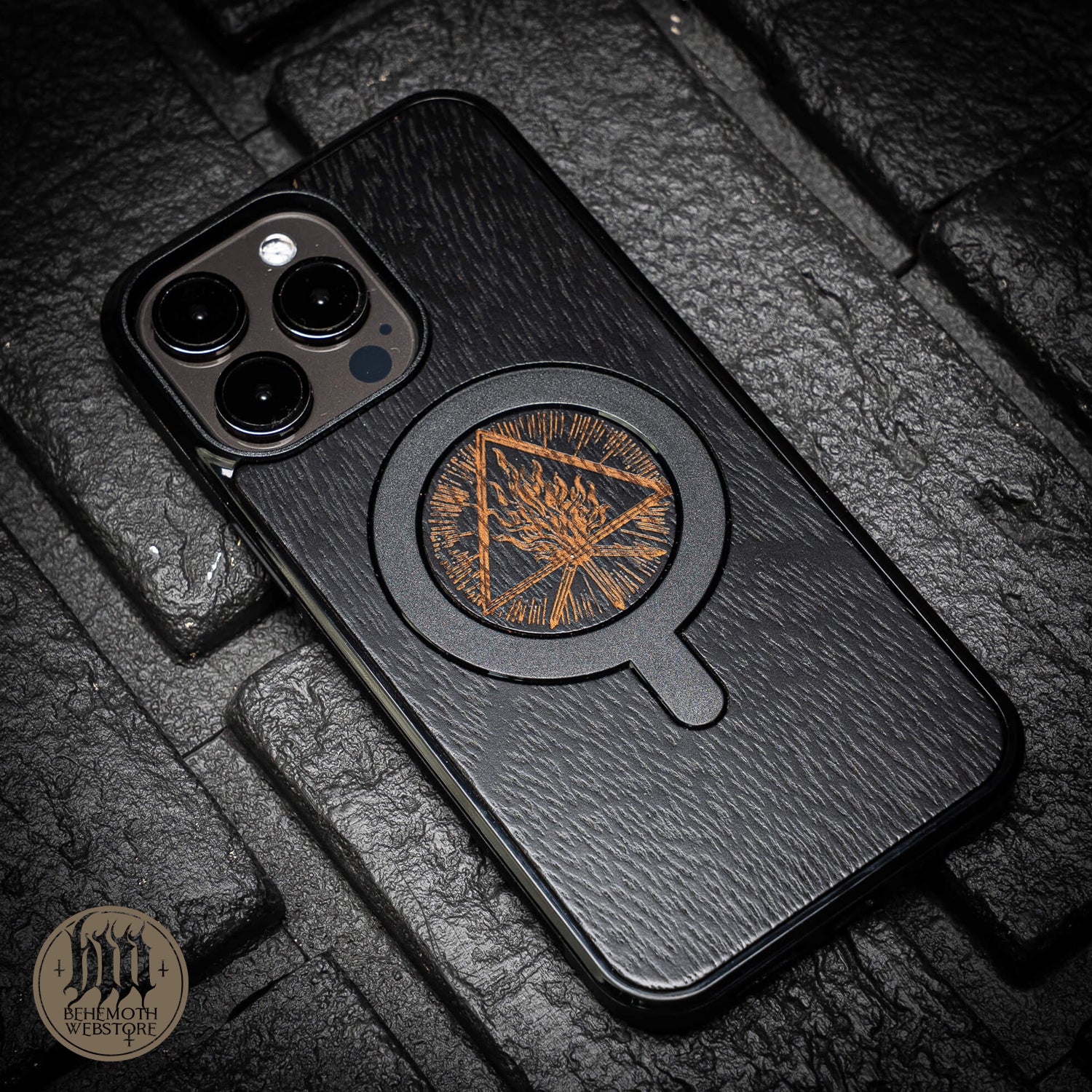 Behemoth 'Thru Fire We Walk' Black Wooden/Silicone TPU MagSafe Phone Case