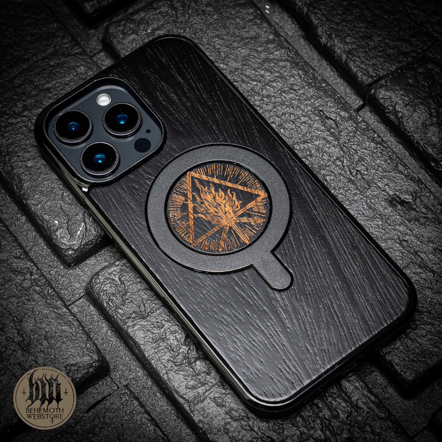 Behemoth 'Thru Fire We Walk' Black Wooden/Silicone TPU MagSafe Phone Case