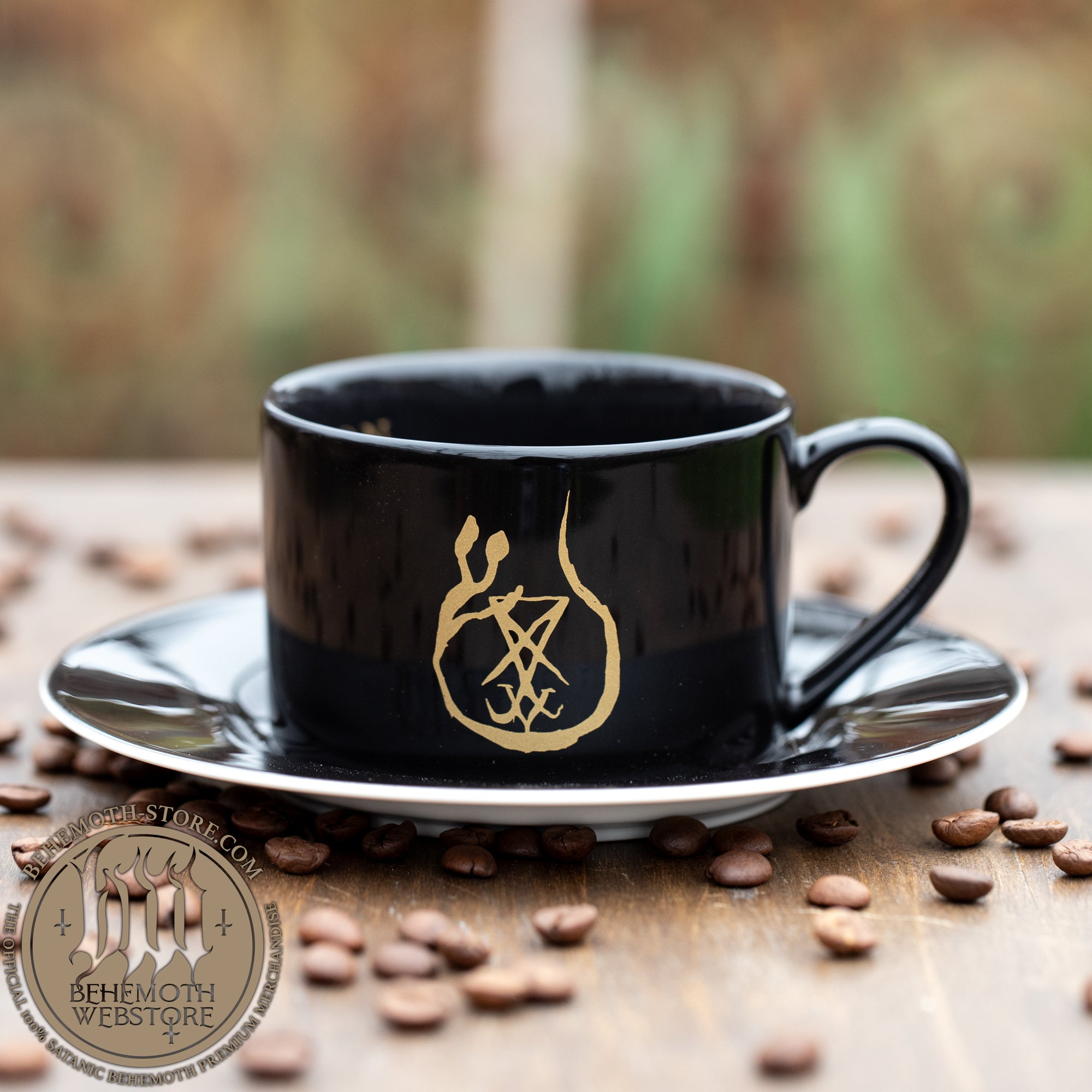 Behemoth – tasse et soucoupe “Lvciferaeon” en New Bone China (noir, 230 ml)