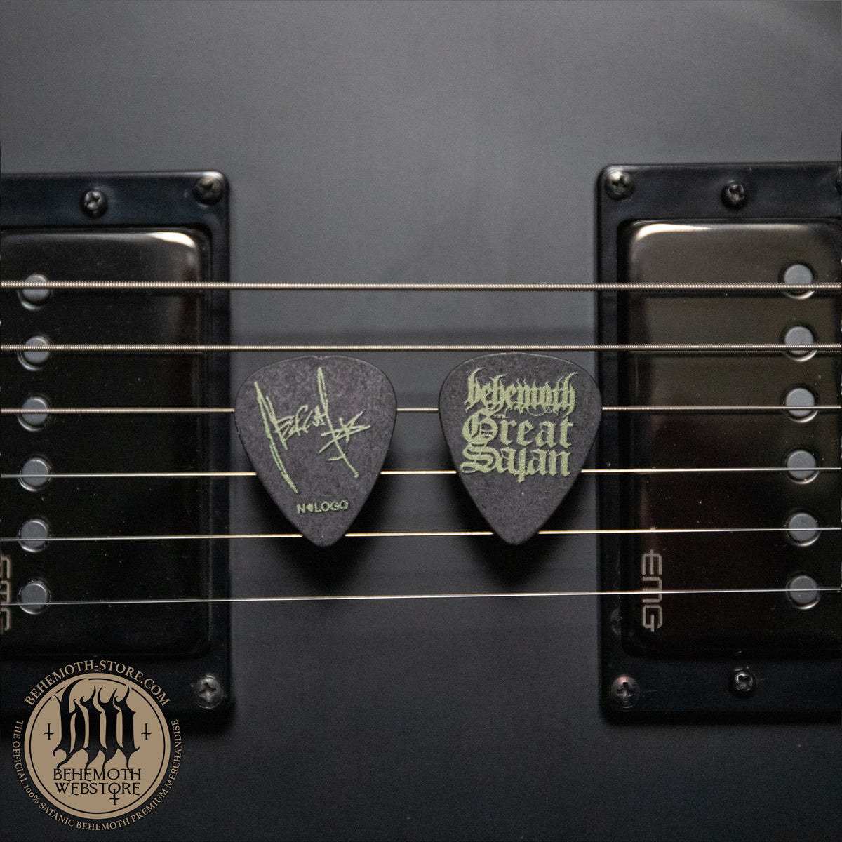 Nergal Great Satan guitar pick — front and reverse; sold individually