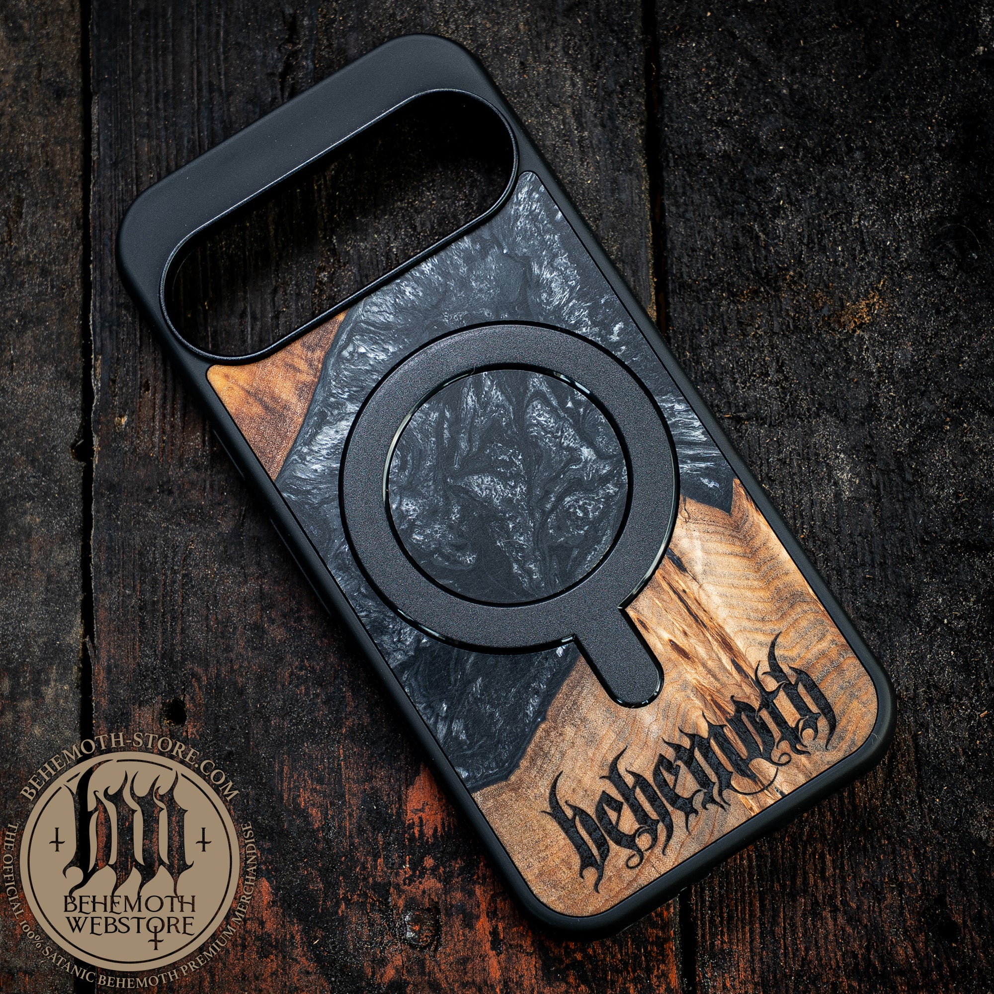 Behemoth 'Logo' Black Resin Wooden/Silicone TPU MagSafe Phone Case