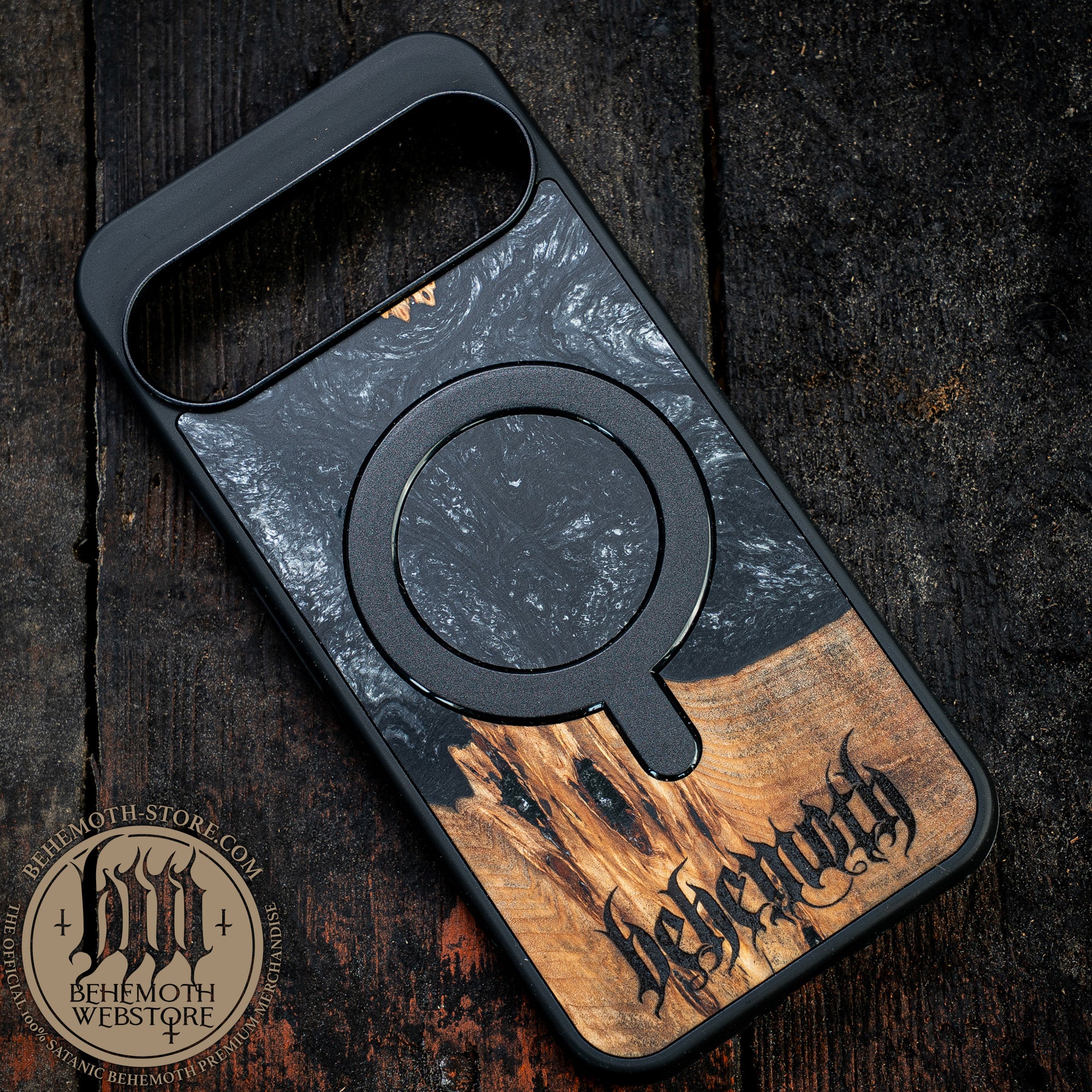 Behemoth 'Logo' Black Resin Wooden/Silicone TPU MagSafe Phone Case