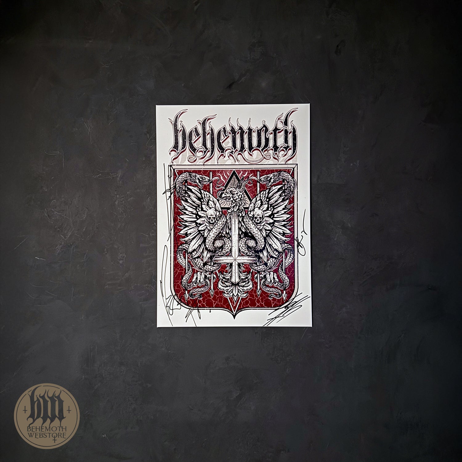 Print on a metal plate - Behemoth "The Republic Of The Unfaithful", regular, white, signed