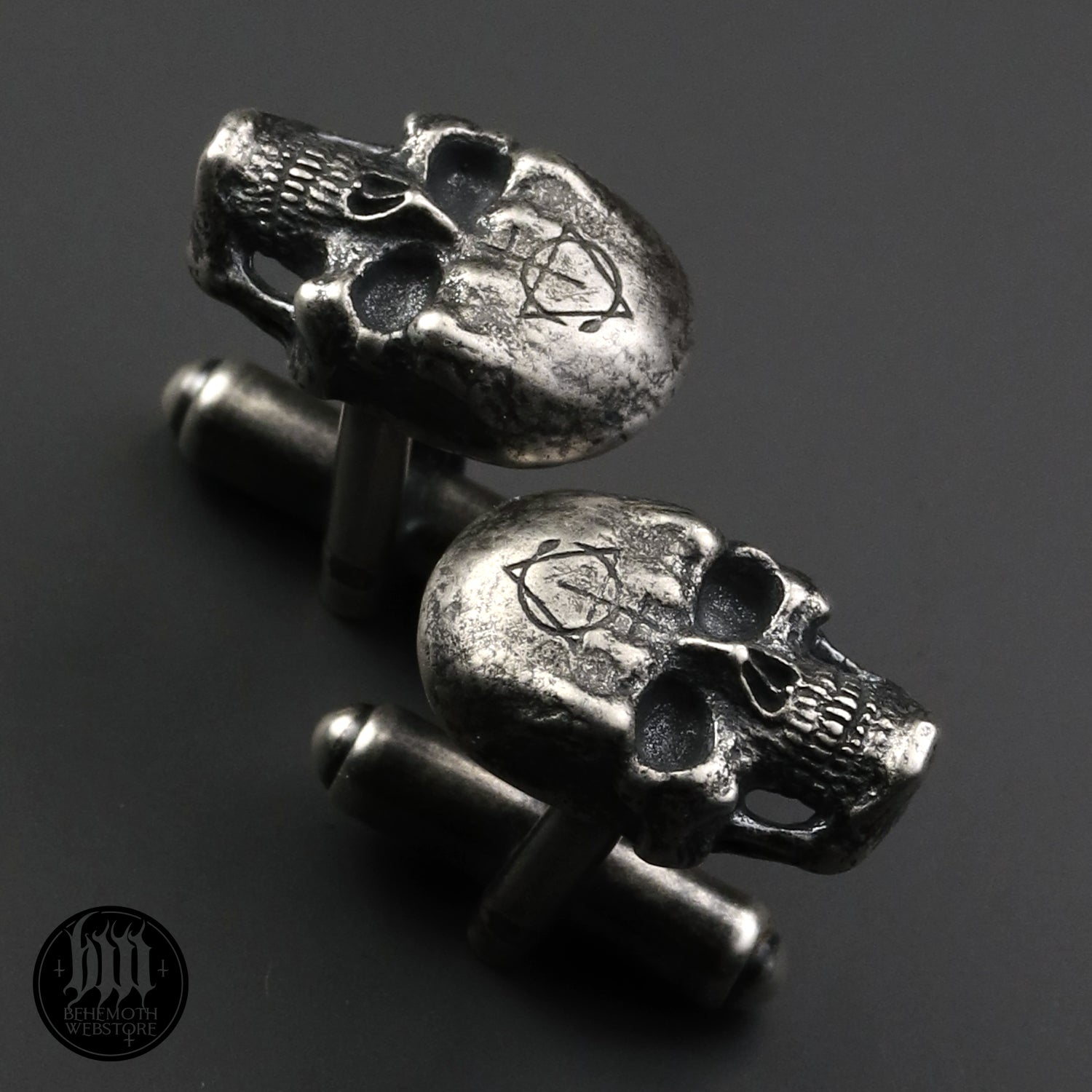 Behemoth 'Contra Skull' sterling silver cufflinks